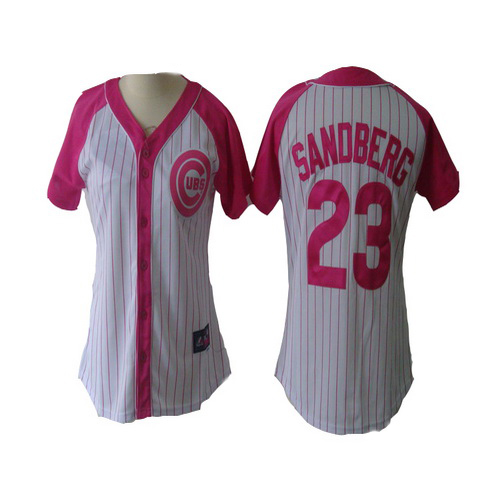 Discount and high quality Chicago Cubs 23 Ryne Sandberg Womens Pink Splash Fashion MLB Jersey By Majestic